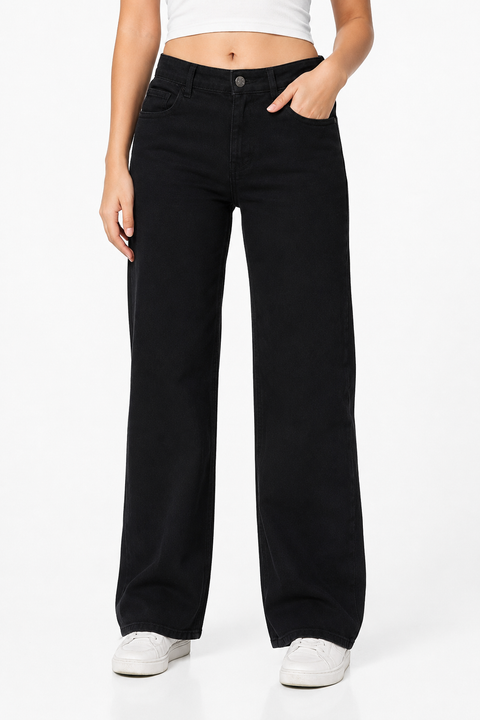 Women's High-Rise Cropped Kick Flare Stretch Denim Jeans | Black