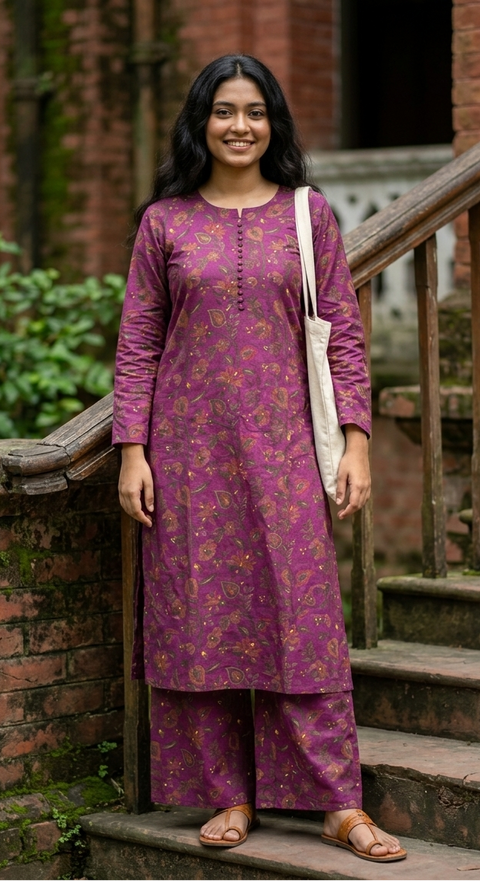 Purple Floral Foil Print Co-ords Set
