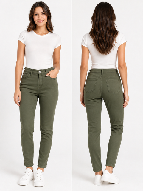 Women's High-Rise Skinny Stretch Denim Jeans | Olive Green