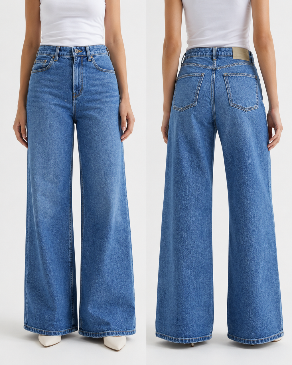 Women's High-Rise Baggy Wide Leg Stretch Denim Jeans | Medium Blue Wash