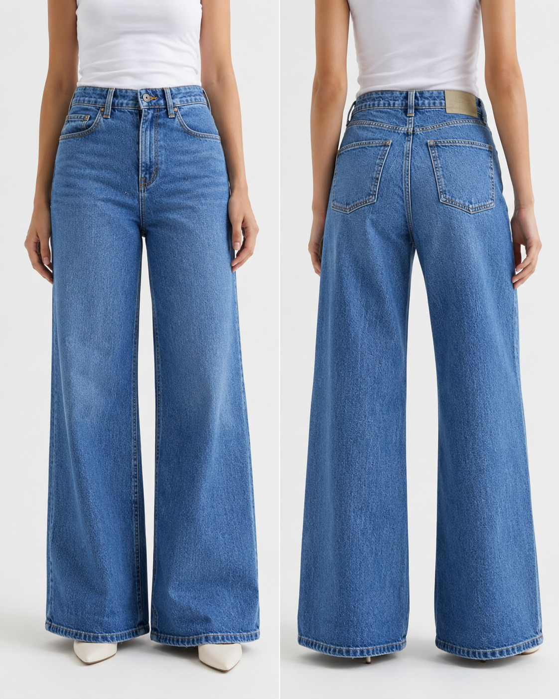 Women's High-Rise Baggy Wide Leg Stretch Denim Jeans | Medium Blue Wash