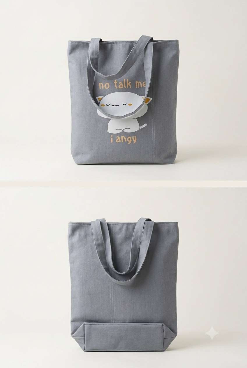 "No Talk Me I Angry" Cat Tote Bag for Students & Women
