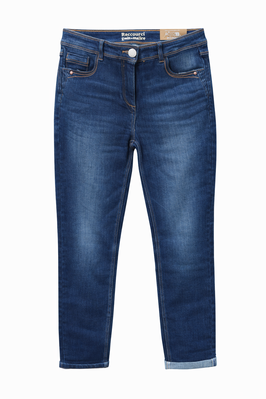 Women's Mid-Rise Slim Straight Cropped Stretch Denim Jeans | Medium Blue Wash