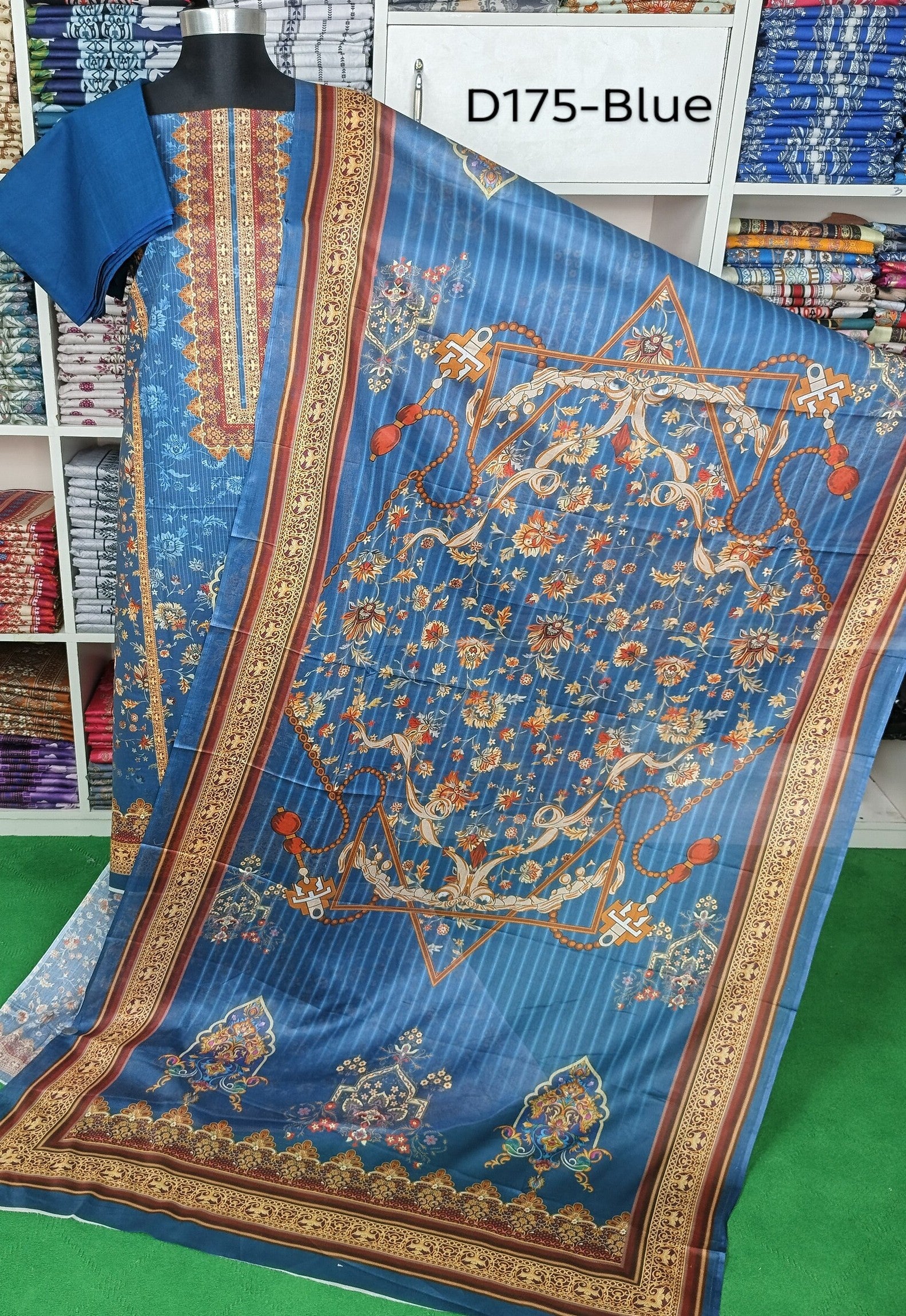 Blue & Off-White Printed Zam Zam Cotton থ্রি-পিস | বাংলাদেশি নারীদের Everyday Comfort
