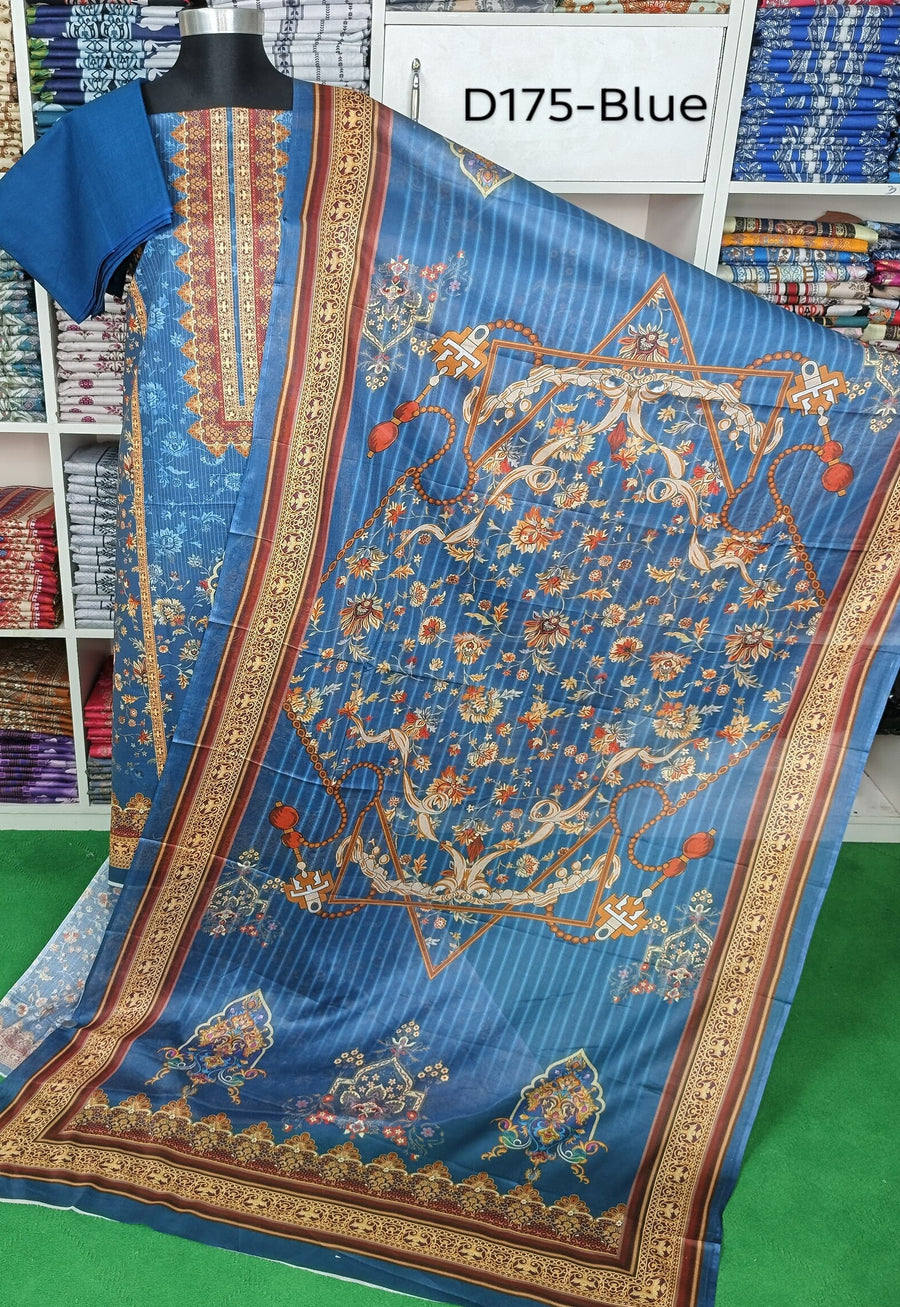 Blue & Off-White Printed Zam Zam Cotton থ্রি-পিস | বাংলাদেশি নারীদের Everyday Comfort