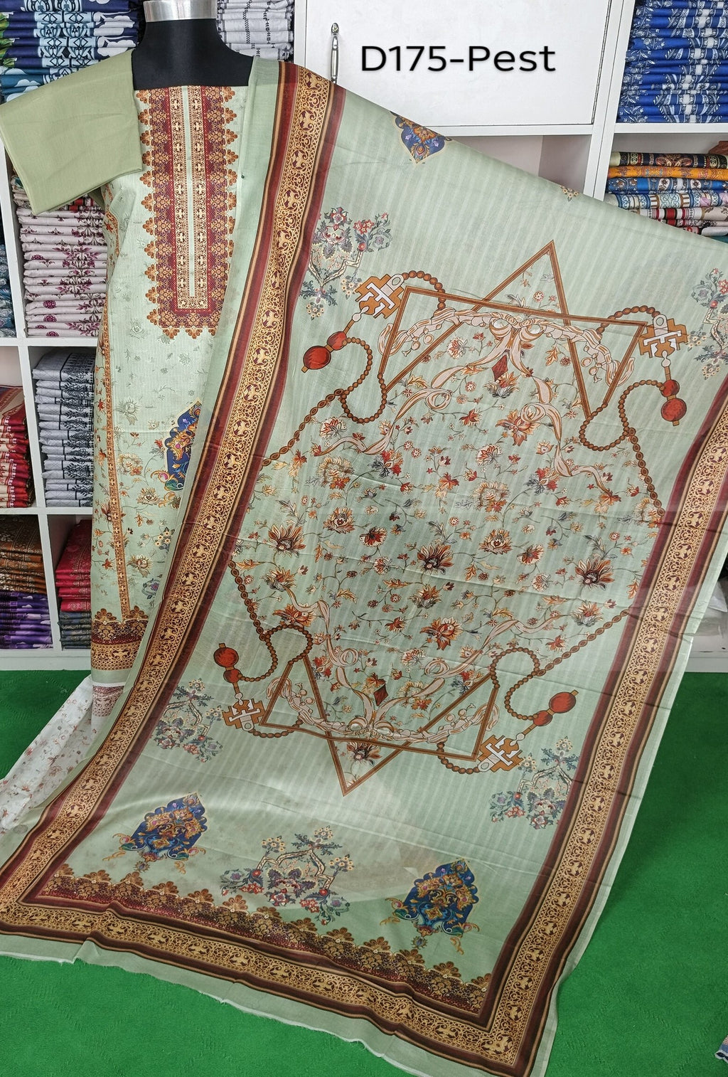 Blue & Off-White Printed Zam Zam Cotton থ্রি-পিস | বাংলাদেশি নারীদের Everyday Comfort
