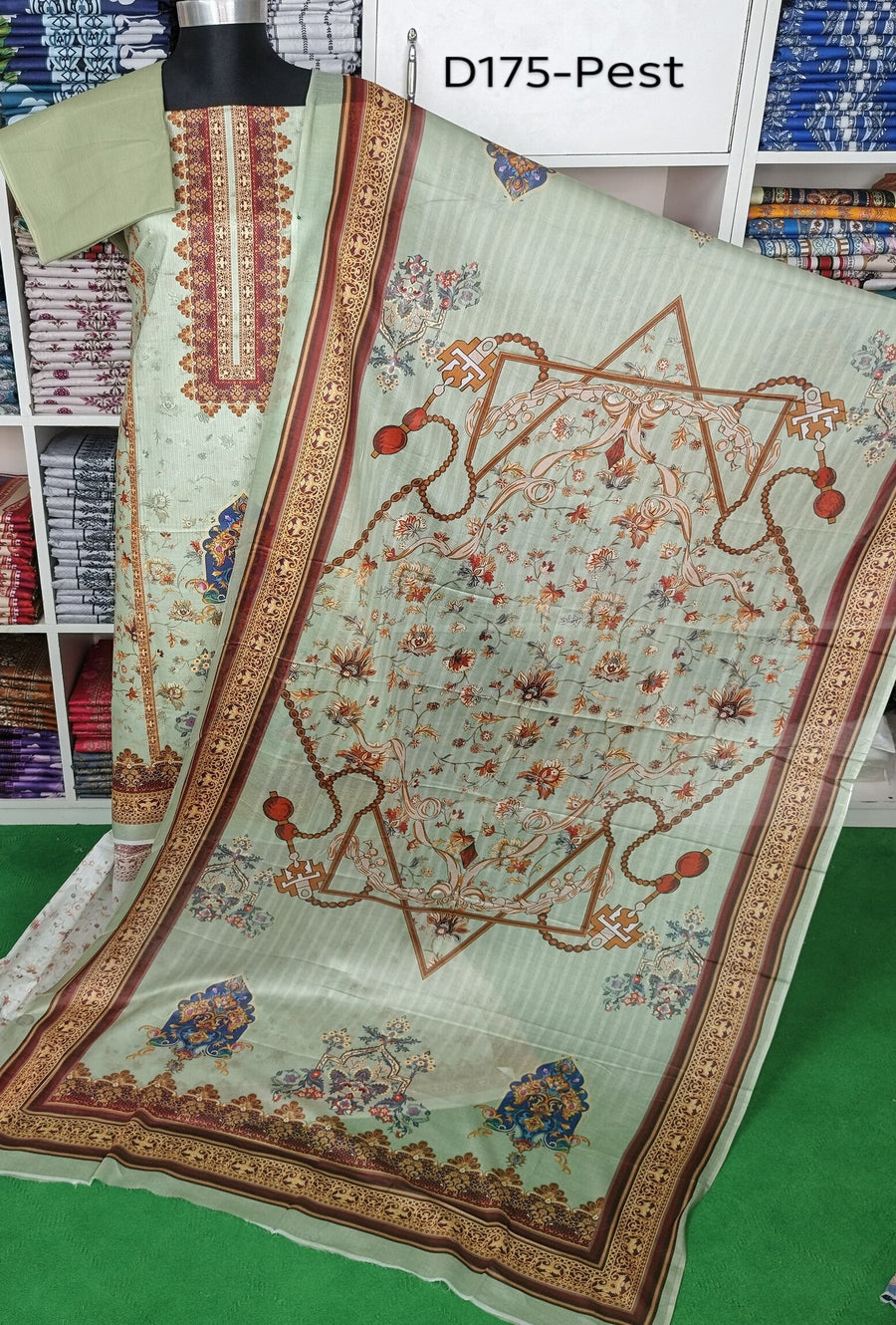 Blue & Off-White Printed Zam Zam Cotton থ্রি-পিস | বাংলাদেশি নারীদের Everyday Comfort